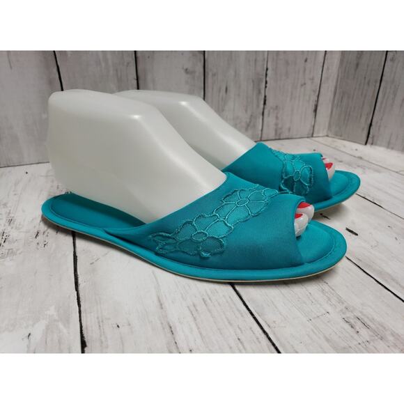 Vintage Vanity Fair Light Blue Satin House Shoes Slippers M 6.5-7.5 NOS - Picture 1 of 6